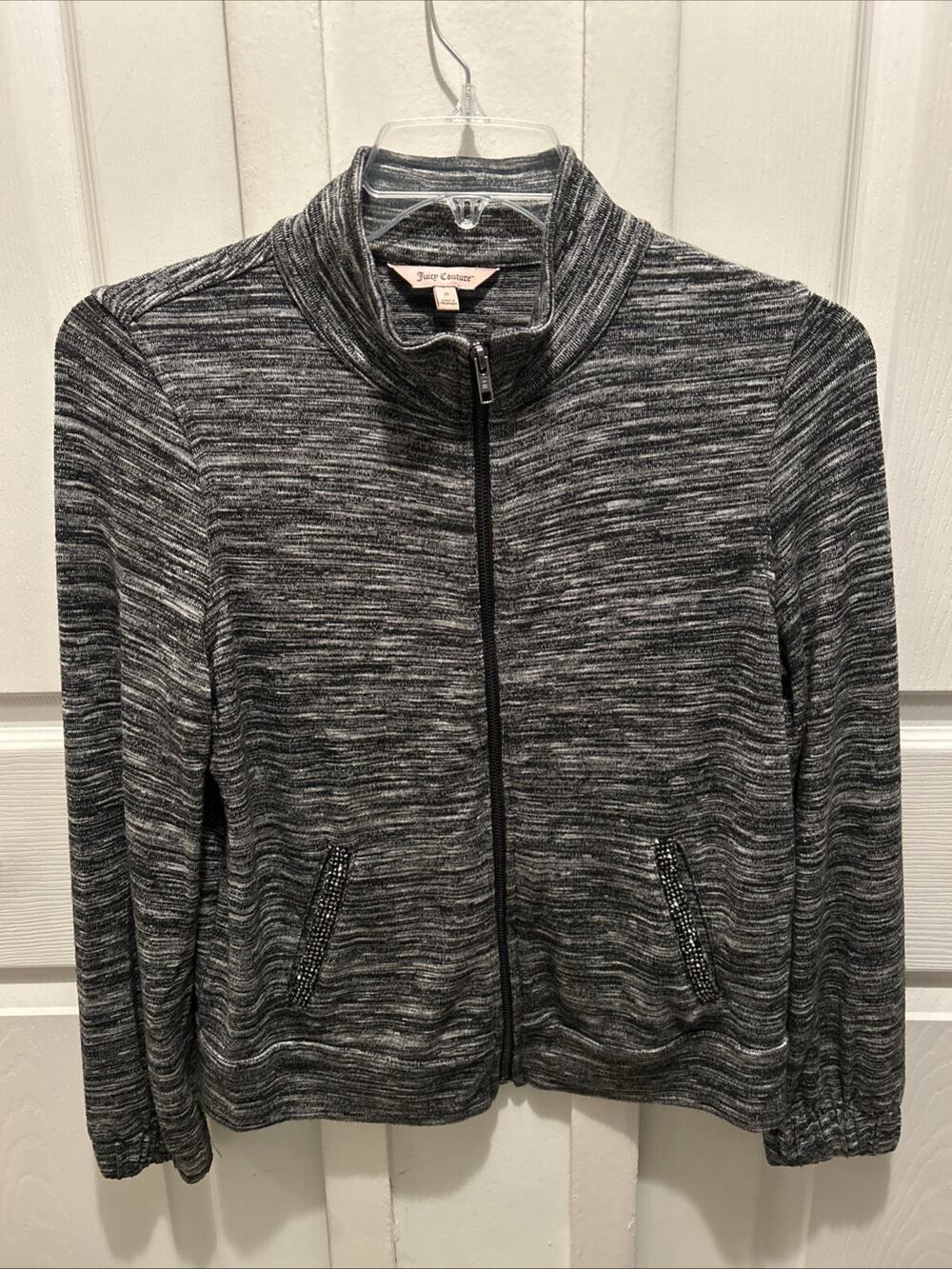 JUICY COUTURE Women's Zip Up Rhinestone Jacket size S Gray Space Dye